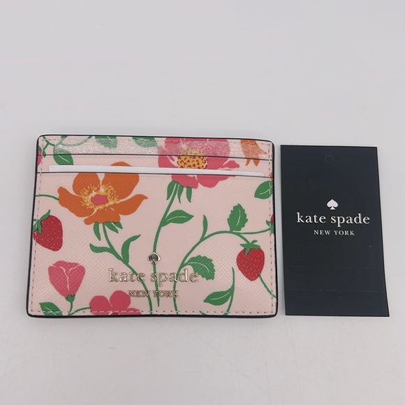 Kate Spade Boxed Madison Strawberry Garden Small Slim Card Holder Pink Multi - Picture 3 of 15
